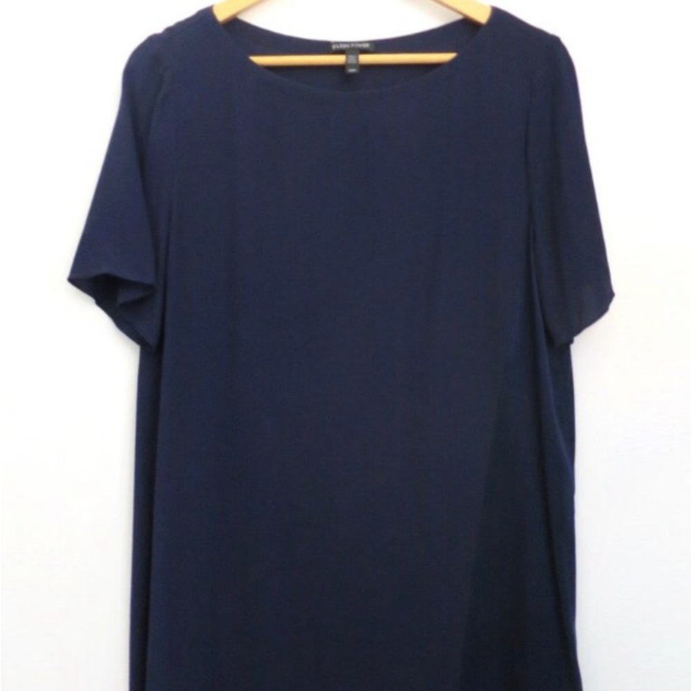 Eileen Fisher 100% silk Dress | Silk-Georgette Seam Detail | Navy blue | Sz M
